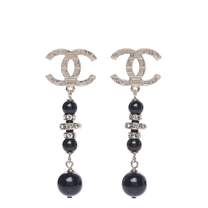 Chanel Crystal Bead Scarab CC Drop Earrings Gold Black 1 of 4
