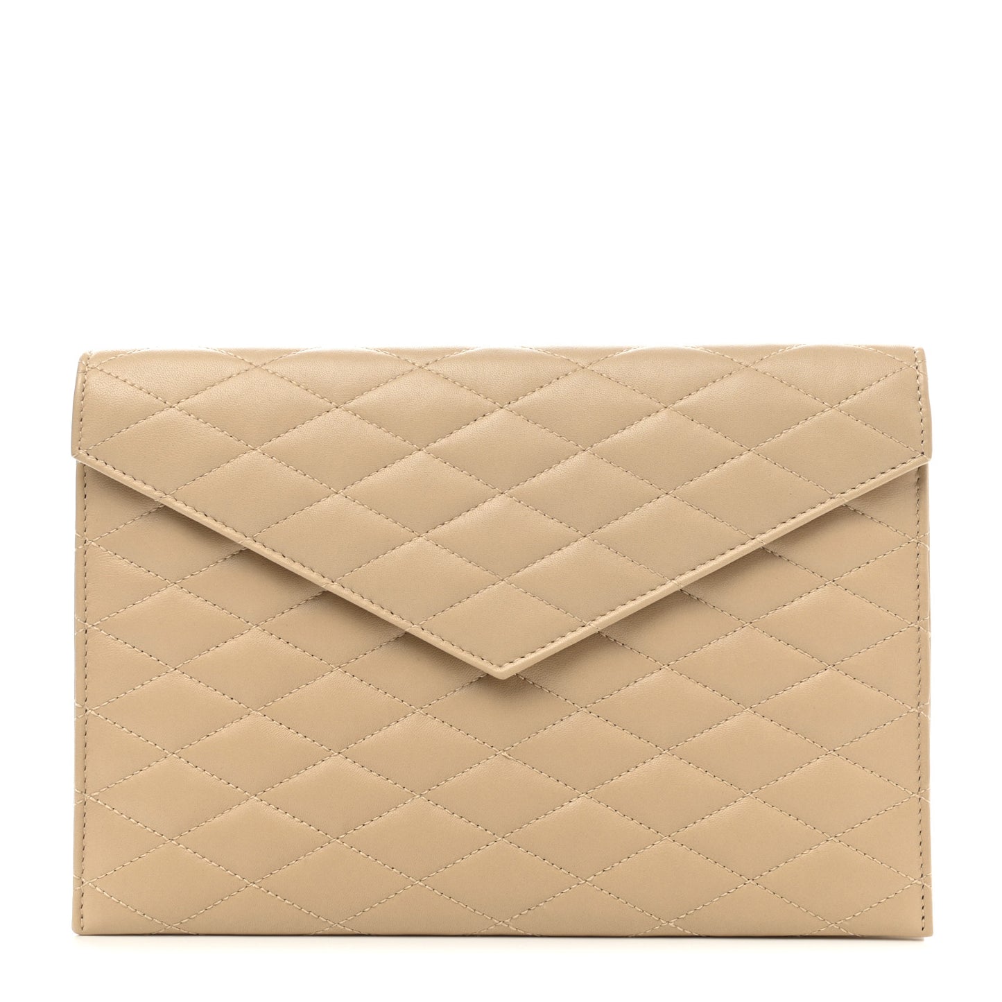 Lambskin Quilted Envelope Clutch Beige