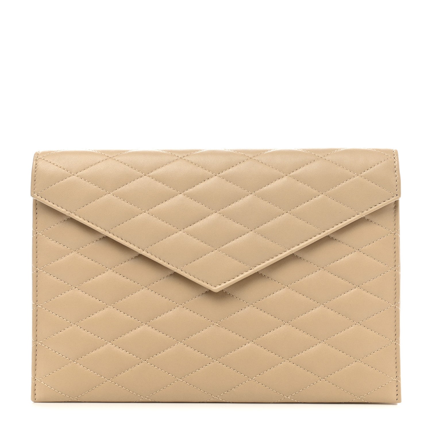 Saint Laurent Lambskin Quilted Envelope Clutch Beige 1 of 7