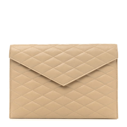 Saint Laurent Lambskin Quilted Envelope Clutch Beige 1 of 7