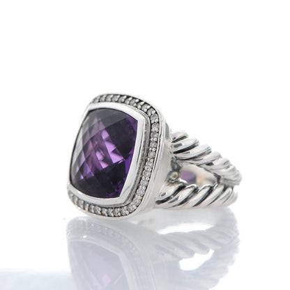 David Yurman Sterling Silver Diamond Amethyst 14mm Albion Ring 54 7 3 of 7