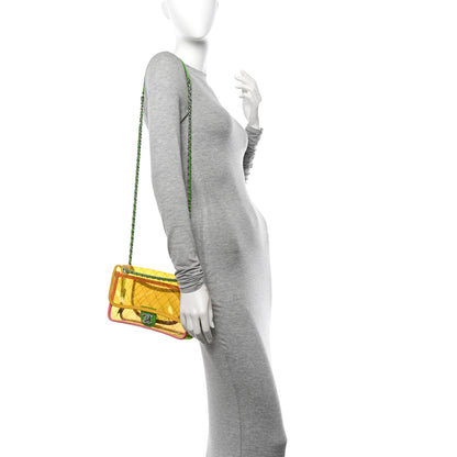 Chanel PVC Lambskin Stitched Medium Coco Splash Flap Yellow Green Pink 2 of 12