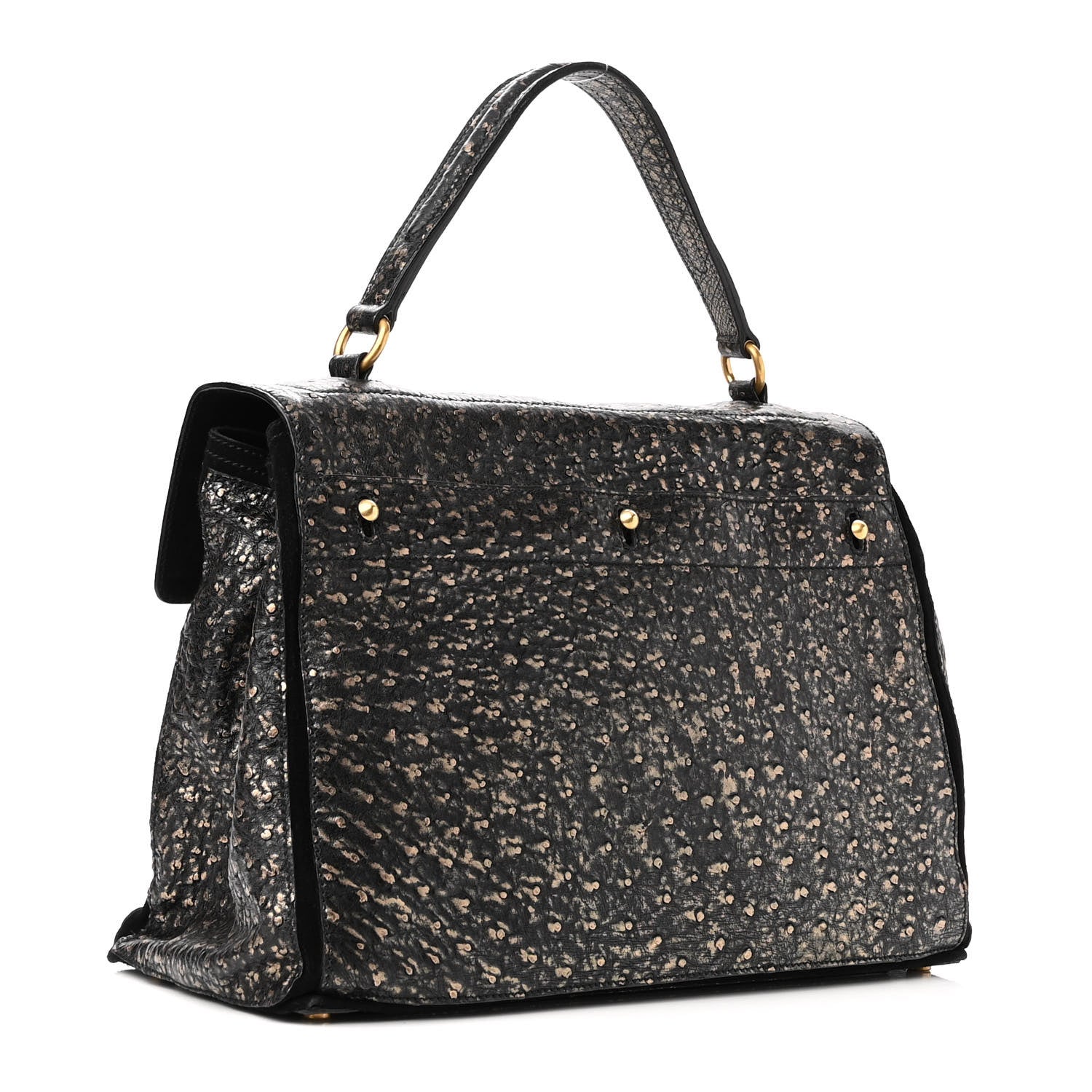 Saint Laurent Ostrich Large Muse Two Black Gold 2 of 11