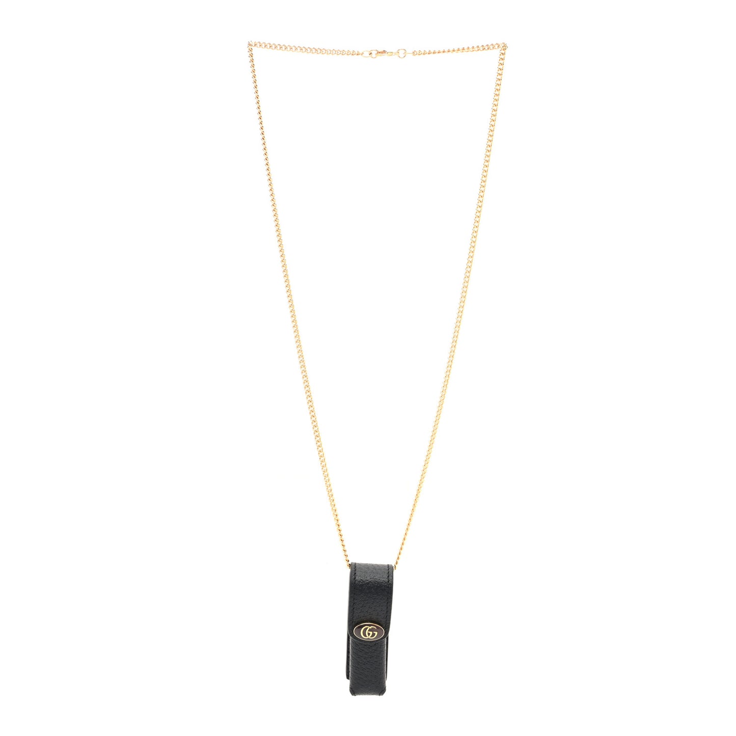Textured Dollar Calfskin Enamel GG Lipstick Holder Necklace Black