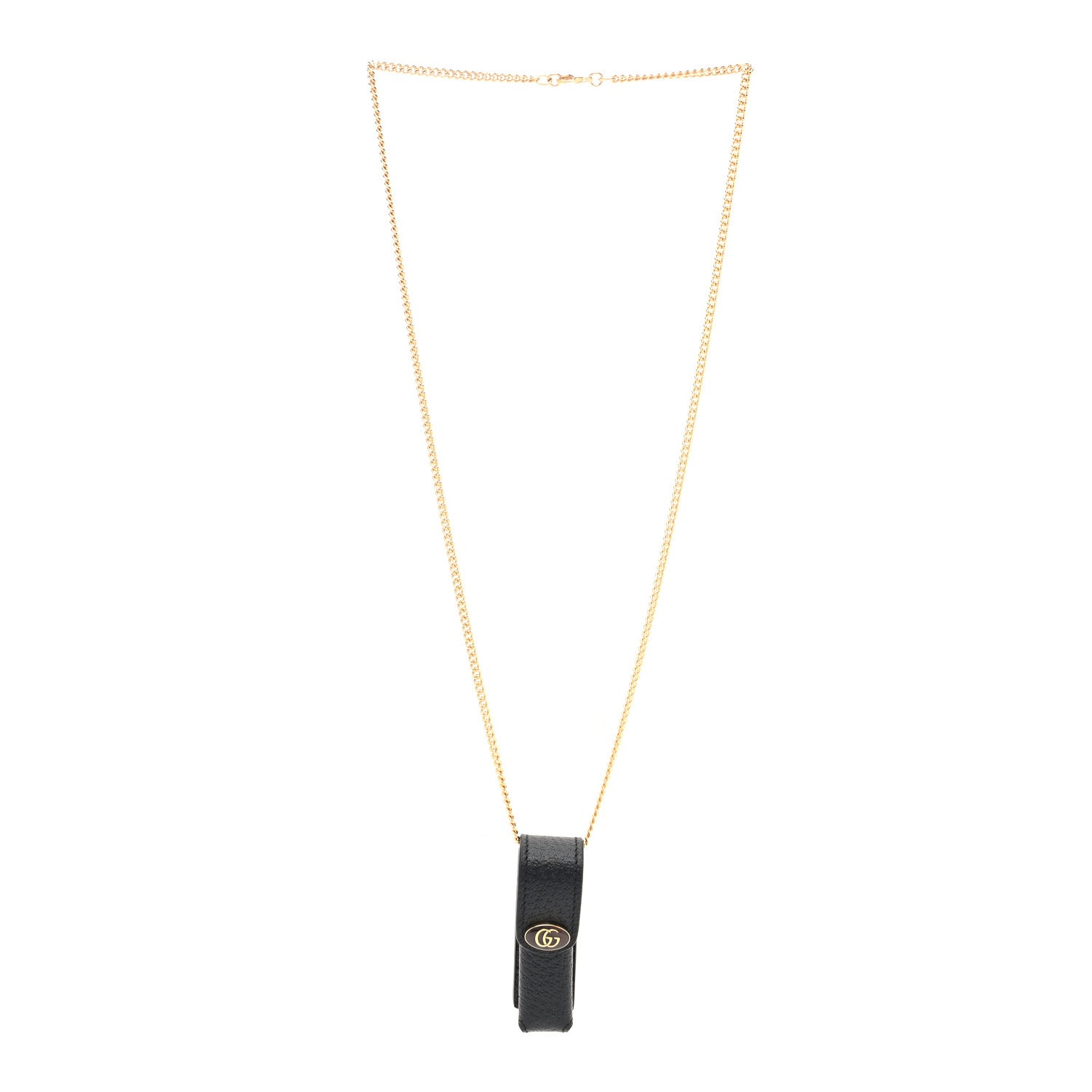 Gucci Textured Dollar Calfskin Enamel GG Lipstick Holder Necklace Black 3 of 7