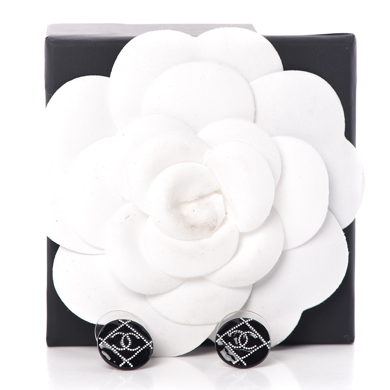 Chanel Resin Crystal CC Earrings Black 5 of 5