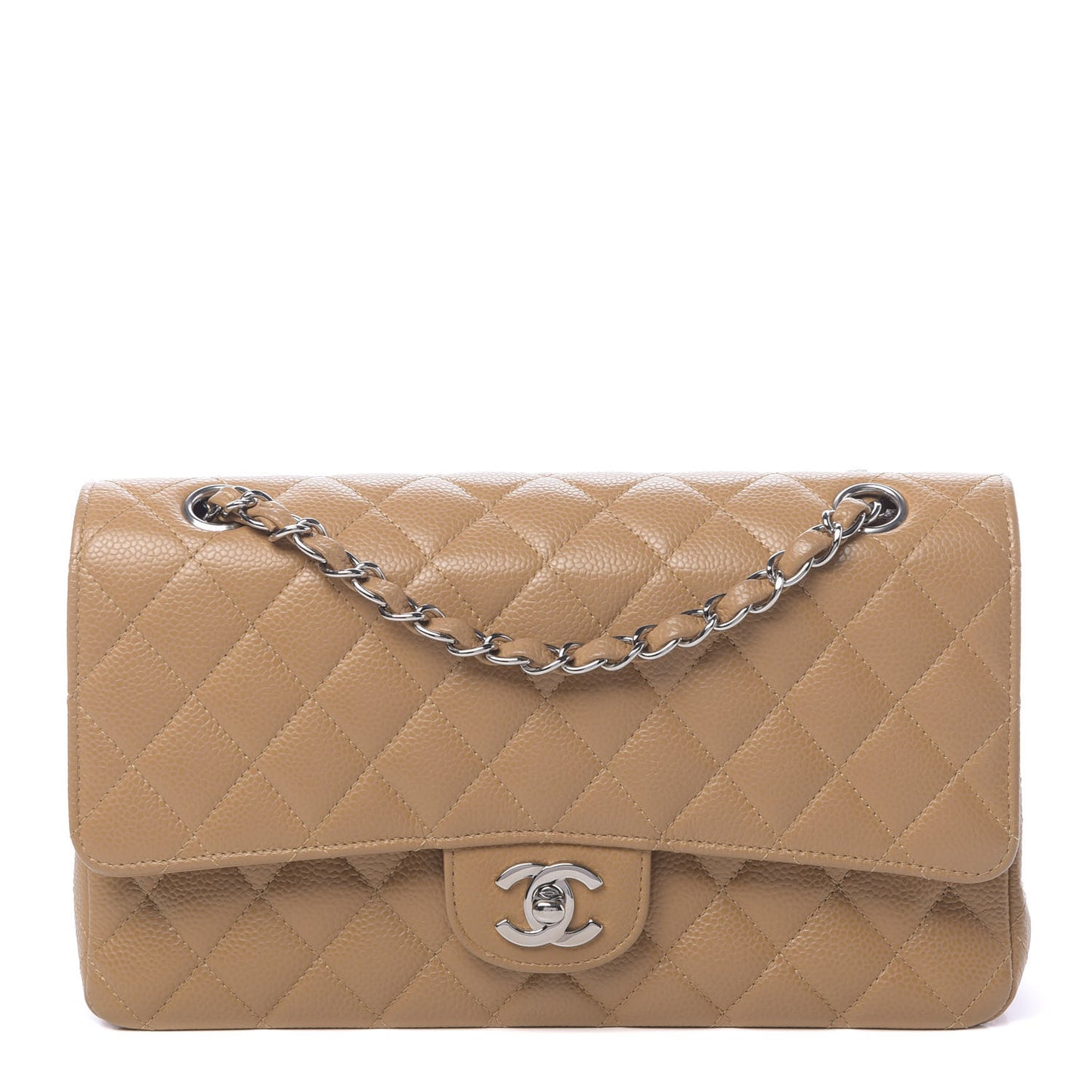 Caviar Quilted Medium Double Flap Beige