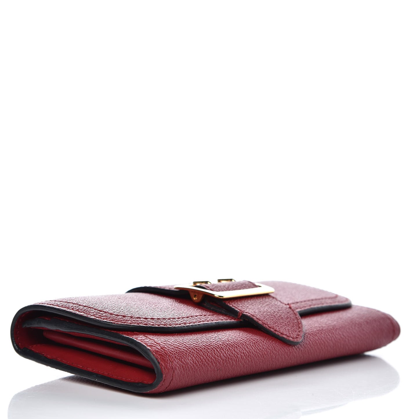 Grainy Leather Buckle Detail Flap Wallet Red