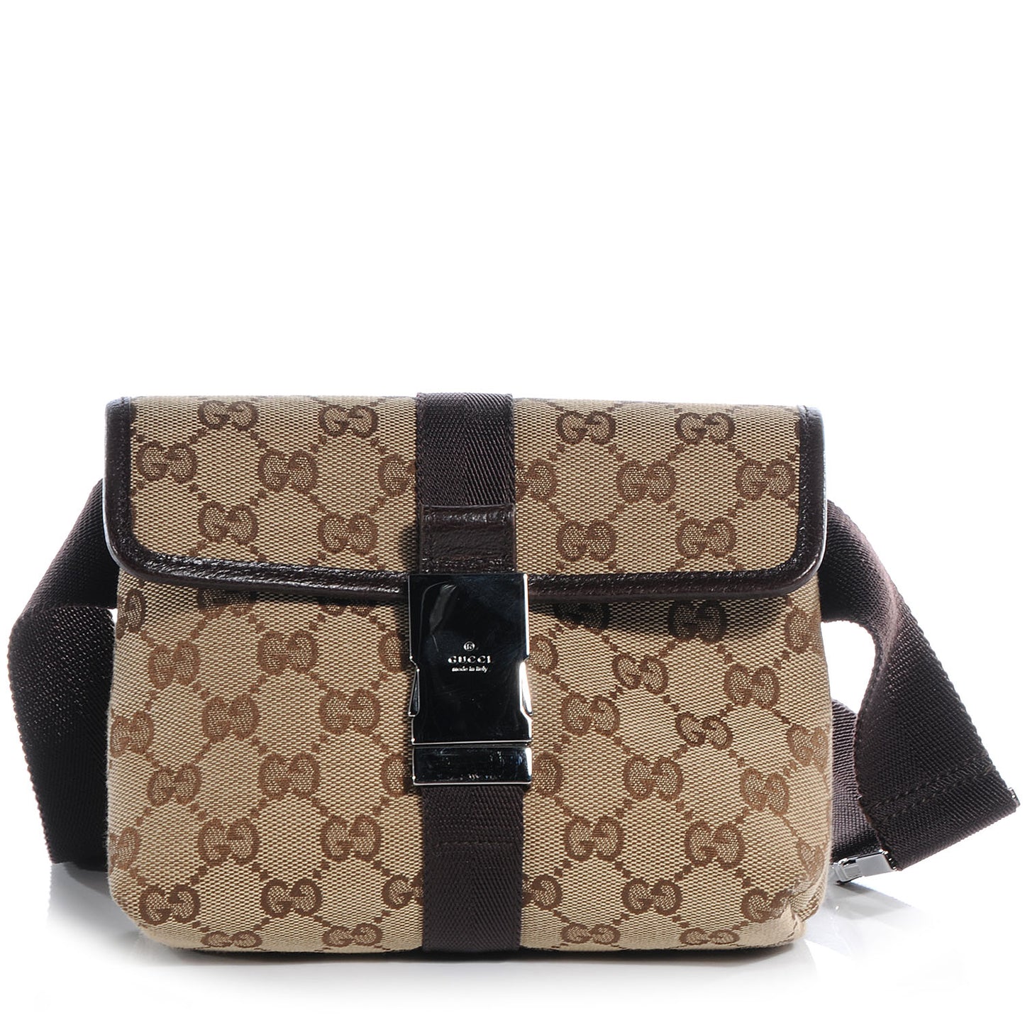 GG Monogram Buckle Belt Bag Dark Brown