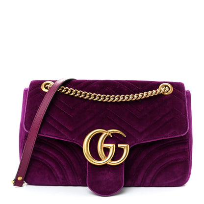 Gucci Velvet Matelasse Medium GG Marmont Shoulder Bag Fuchsia Violet Cyclamen 1 of 10
