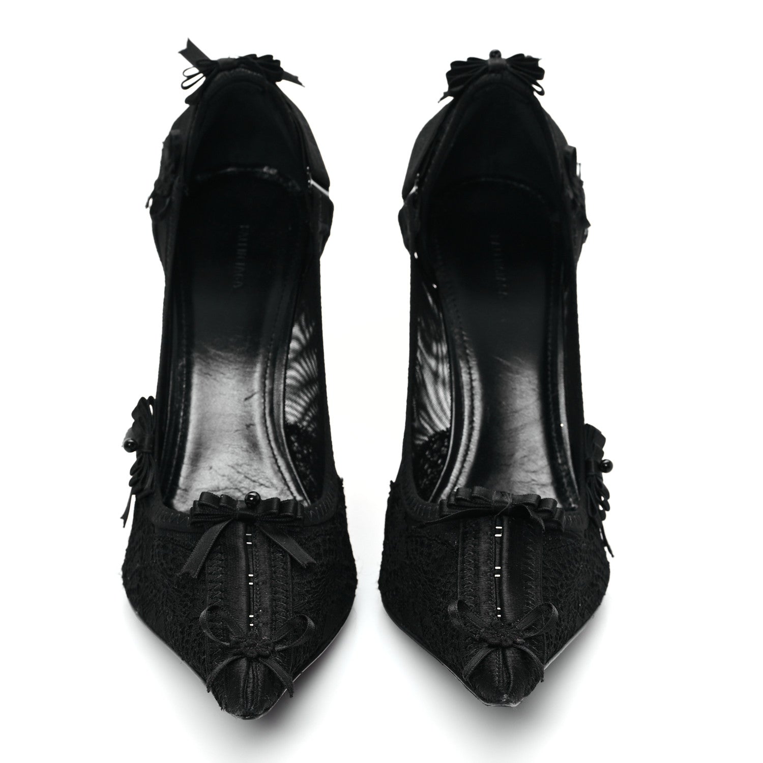 Balenciaga Lace Mesh Lingerie Square Bow Knife 80mm Pumps 37.5 Black 3 of 9