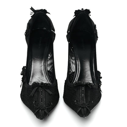 Balenciaga Lace Mesh Lingerie Square Bow Knife 80mm Pumps 37.5 Black 3 of 9