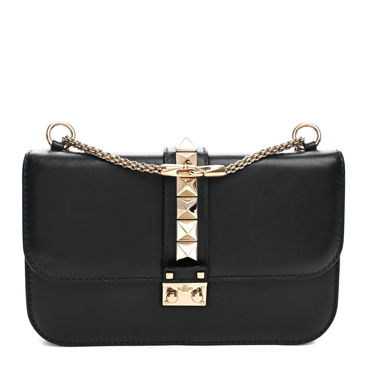 Vitello Medium Glam Lock Rockstud Flap Black