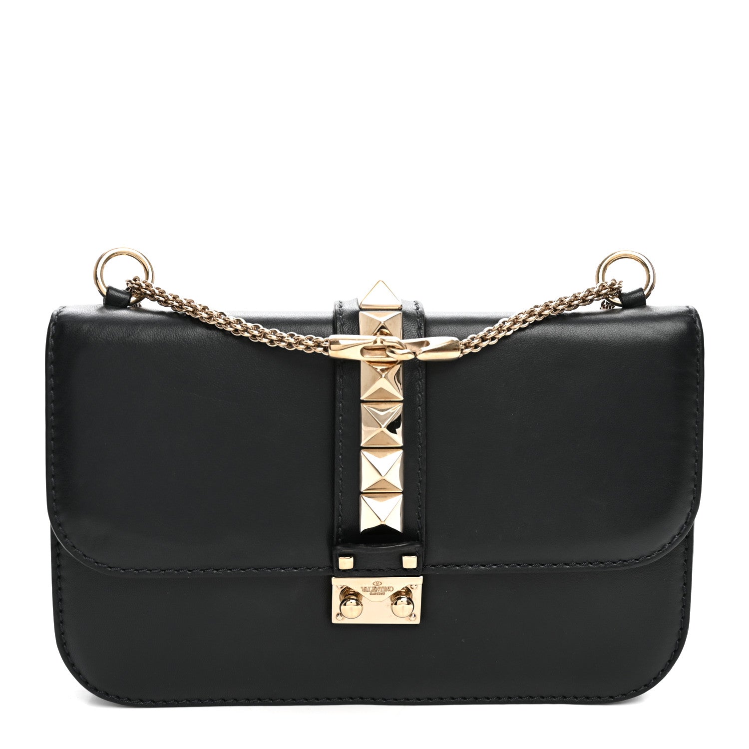 Valentino Garavani Vitello Medium Glam Lock Rockstud Flap Black 1 of 11