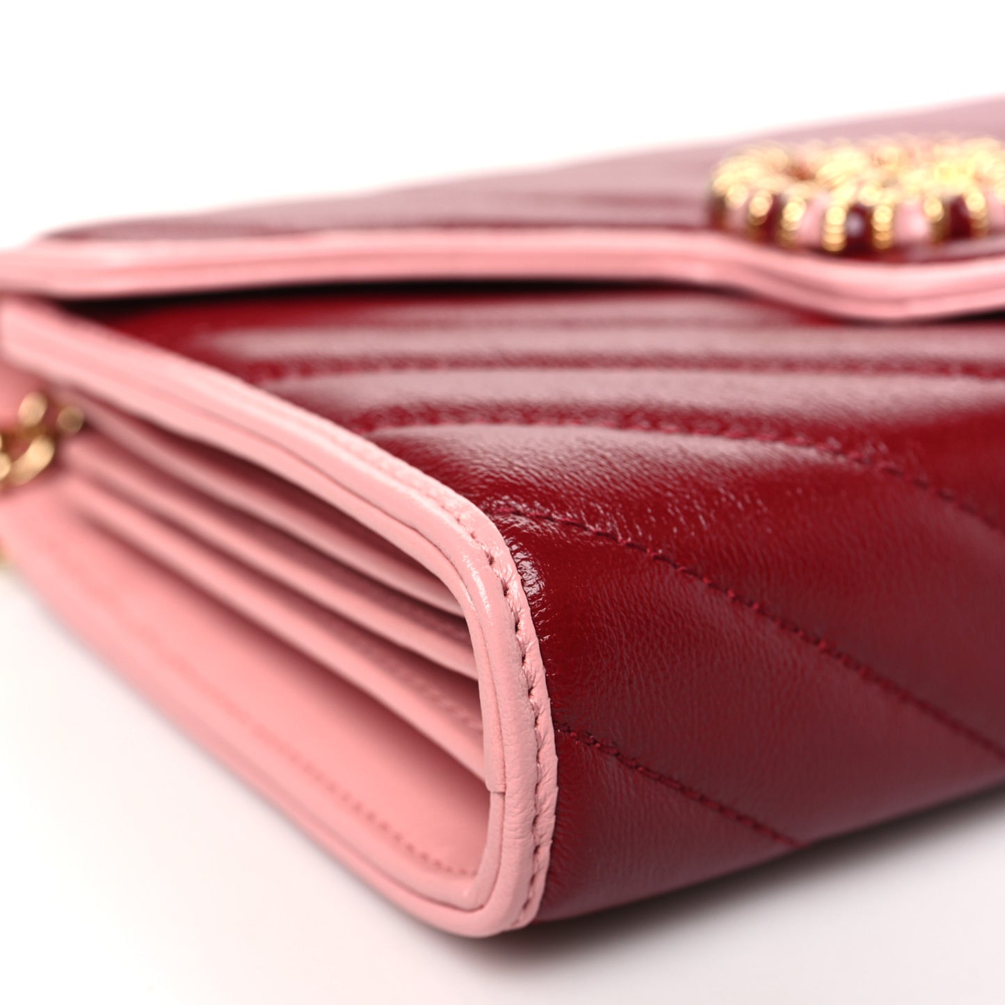 Azalea Calfskin Enamel Matelasse Diagonal Torchon GG Marmont Chain Wallet New Cherry Red Wild Rose