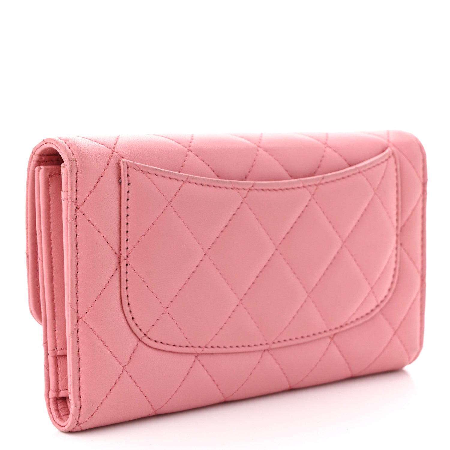 Chanel Lambskin Quilted Large Gusset Flap Wallet Pink 3 of 11
