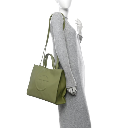 Vegan Leather Medium Shopping Bag Drab