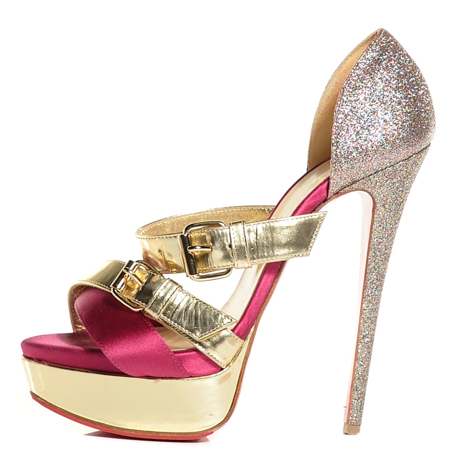 Christian Louboutin Metallic Calfskin Satin Glitter Ambertina 150 Platform 37 Gold 1 of 6