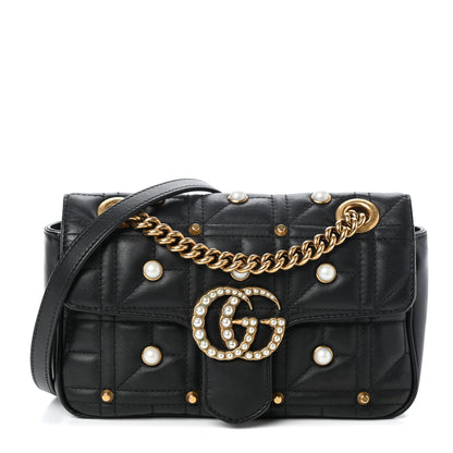 Gucci Calfskin Matelasse Studded Mini Pearly GG Marmont Shoulder Bag Black 1 of 9