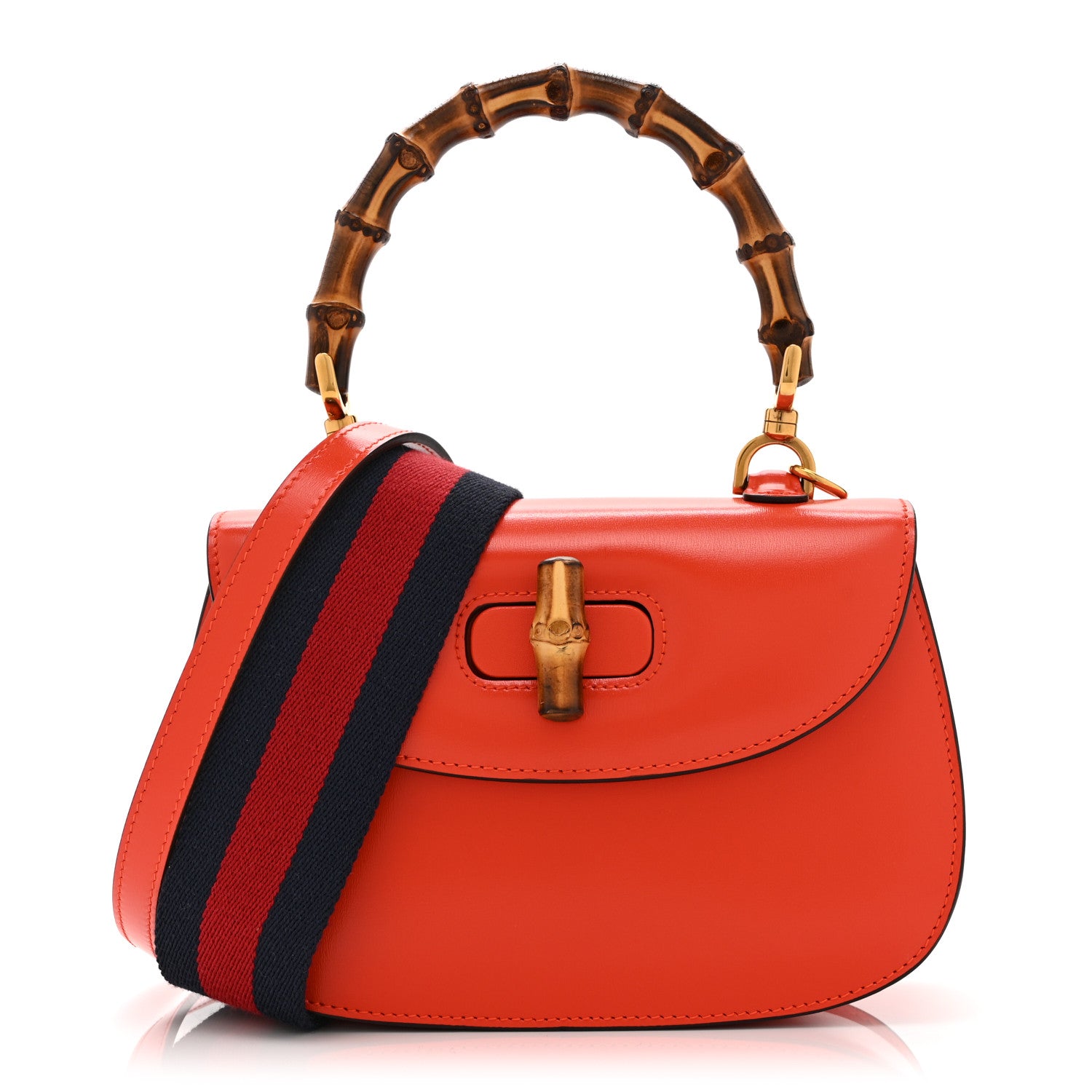 Gucci Boarded Dyana Lux Calfskin Web Small Bamboo 1947 Top Handle Bag Calypso Orange 1 of 12