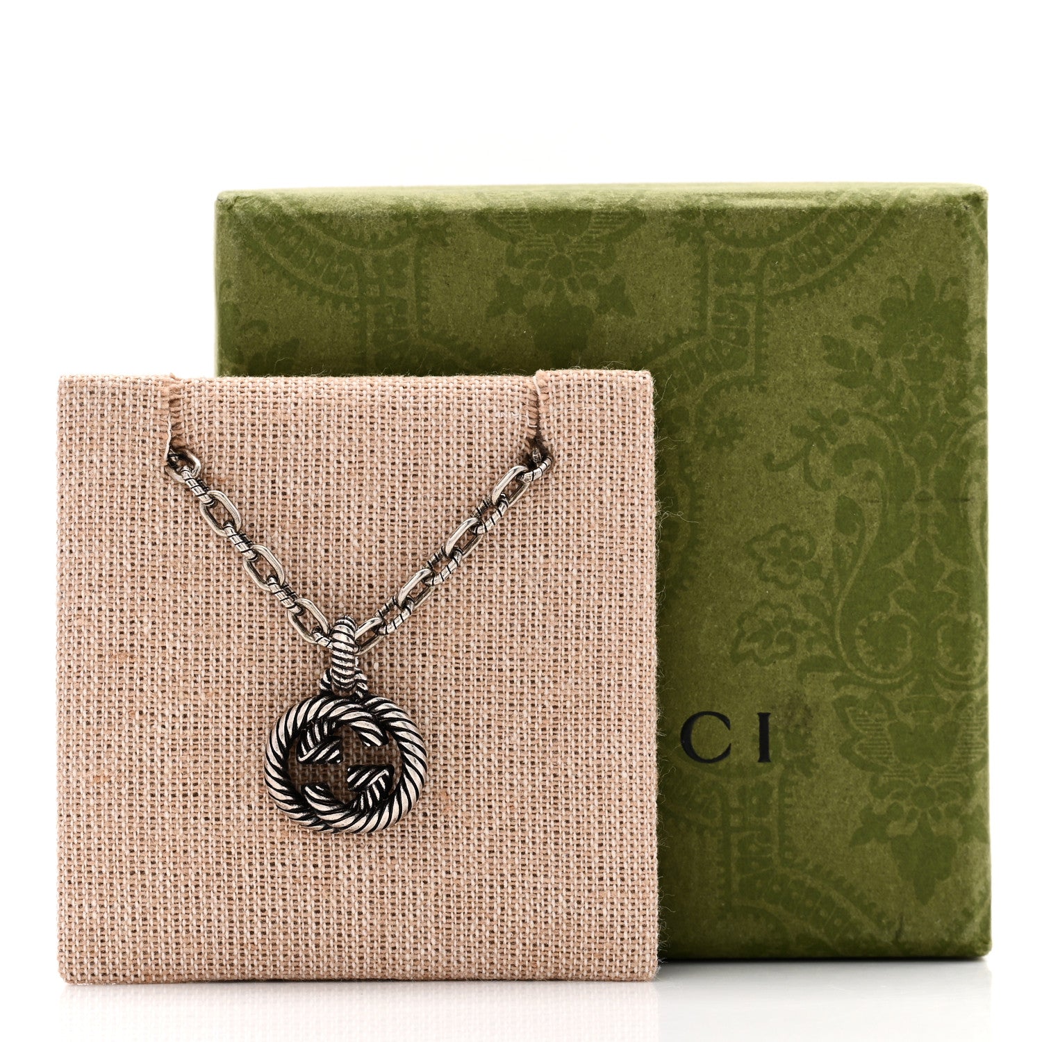 Gucci Sterling Silver Textured Interlocking G Pendant Necklace