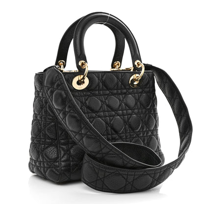 Christian Dior Grained Calfskin Cannage Medium Supple Lady Dior Black 3 of 13
