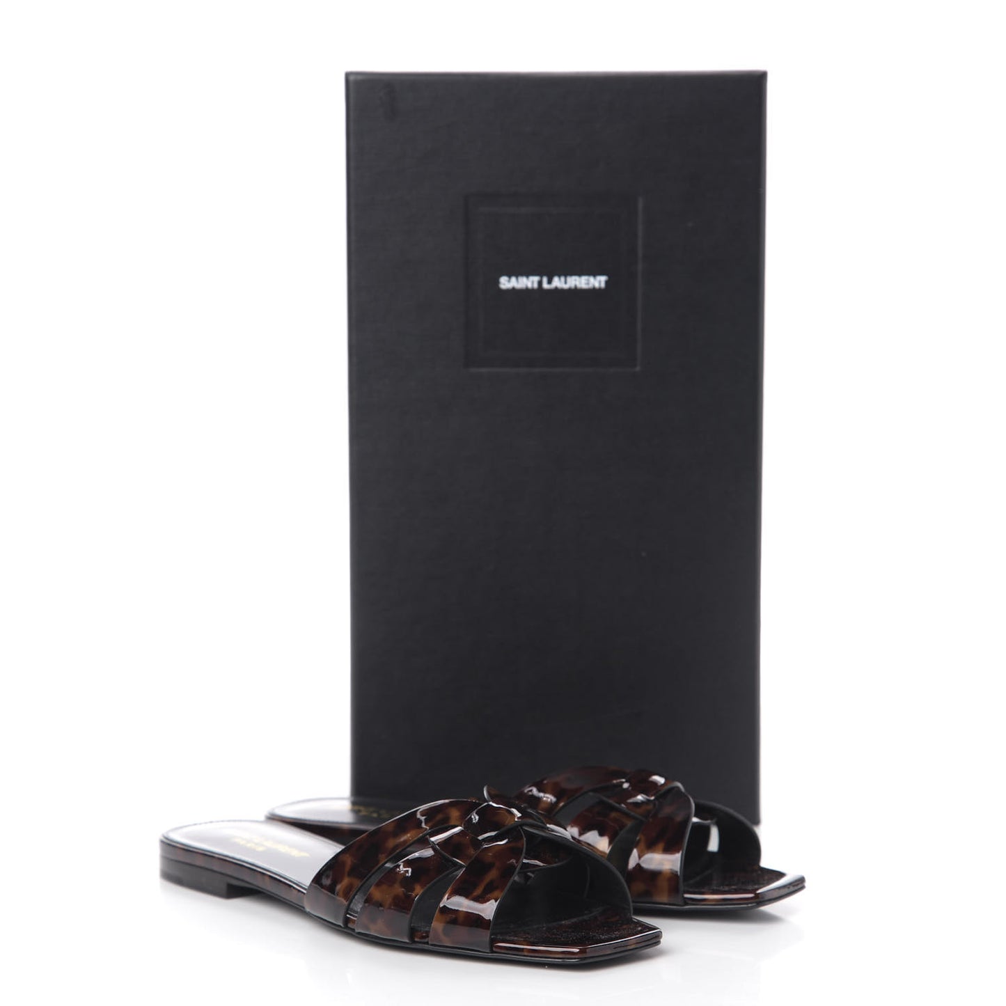 Patent Calfskin Nu Pied 05 Slide Sandals 36 Tortoise