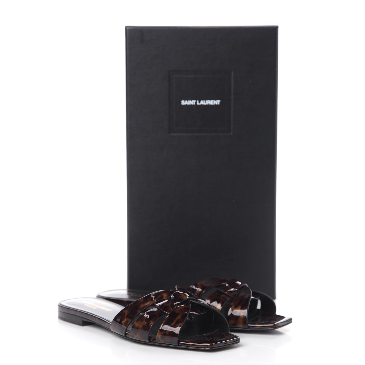 Saint Laurent Patent Calfskin Nu Pied 05 Slide Sandals 36 Tortoise 8 of 8