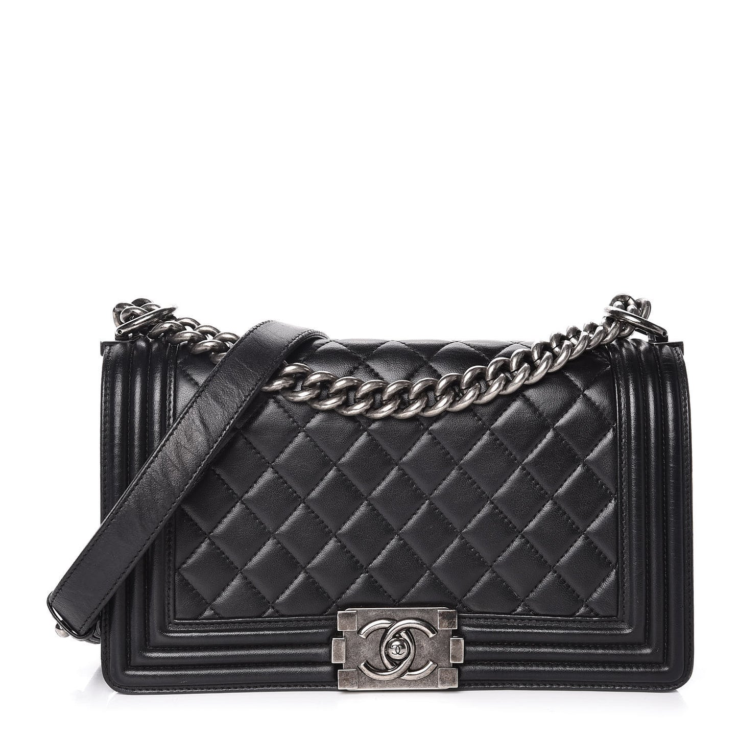 Lambskin Quilted Medium Boy Flap Black