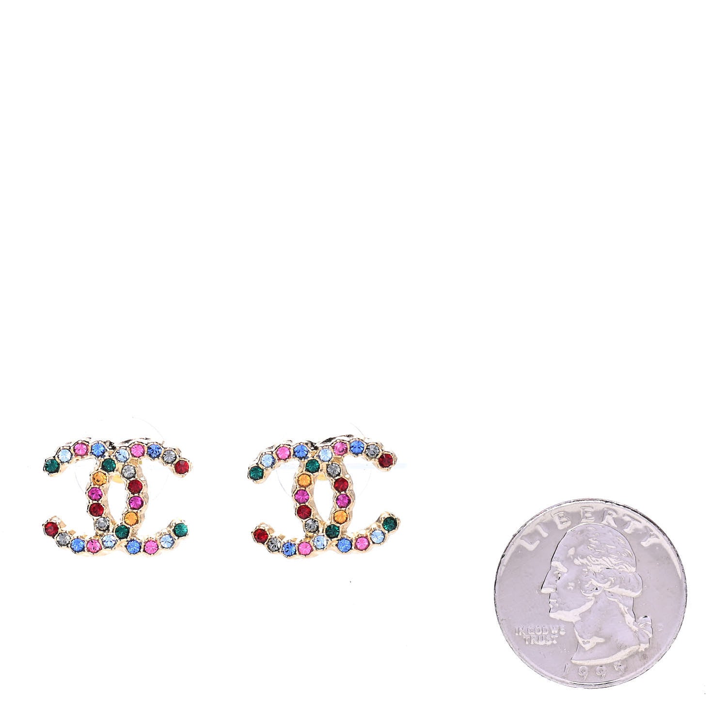 Chanel Crystal Over The Rainbow CC Earrings Gold Multicolor 2 of 4