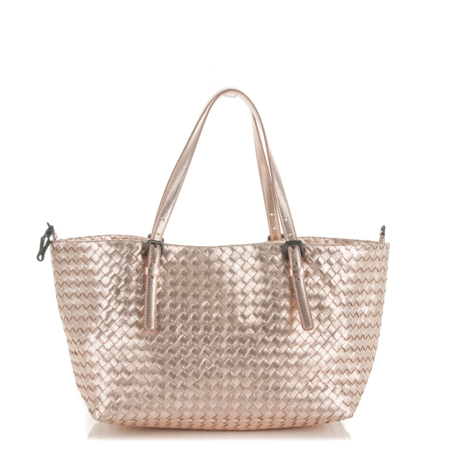 Metallic Grosgrain Intrecciato Medium A Shape Seamless Tote Rose Gold