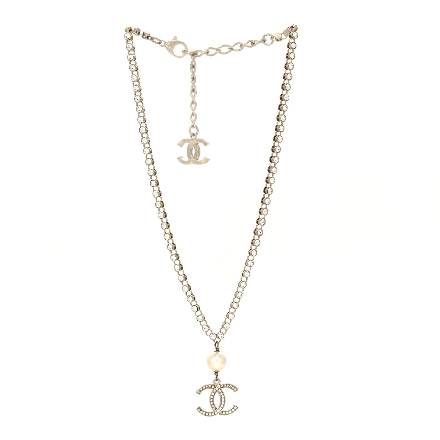 Crystal Pearl CC Short Necklace Gold