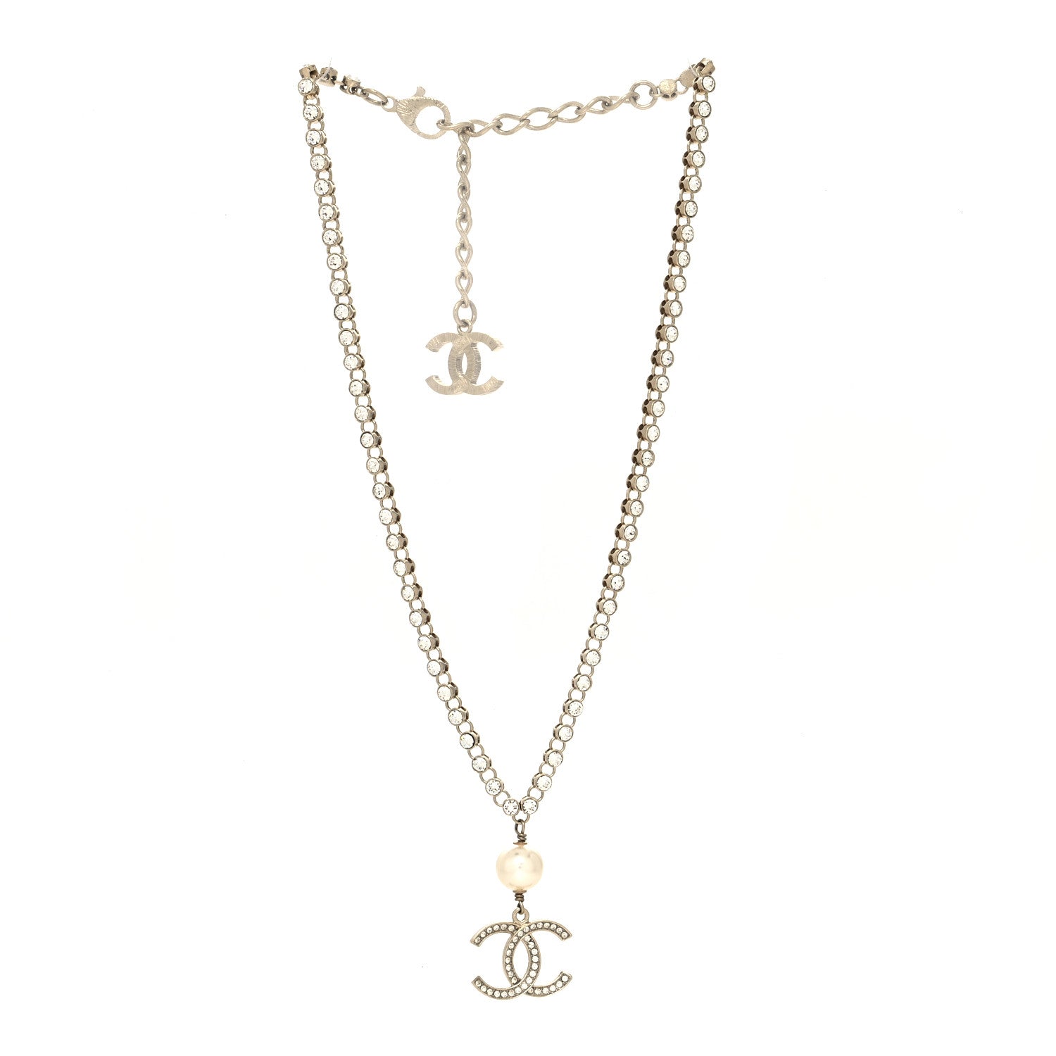 Chanel Crystal Pearl CC Short Necklace Gold 3 of 5