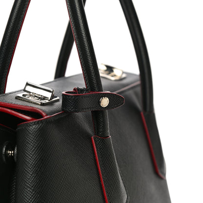 Prada Saffiano Cuir Twin Tote Black Fuoco 9 of 9