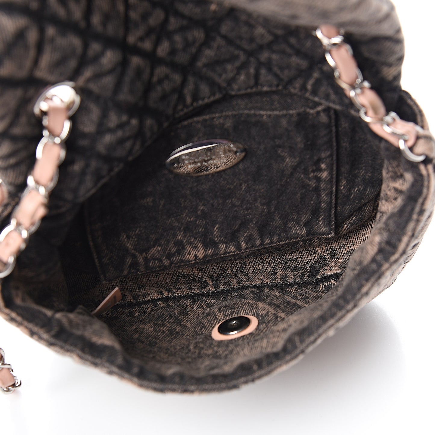 Denim Quilted Small Flap Light Pink Black