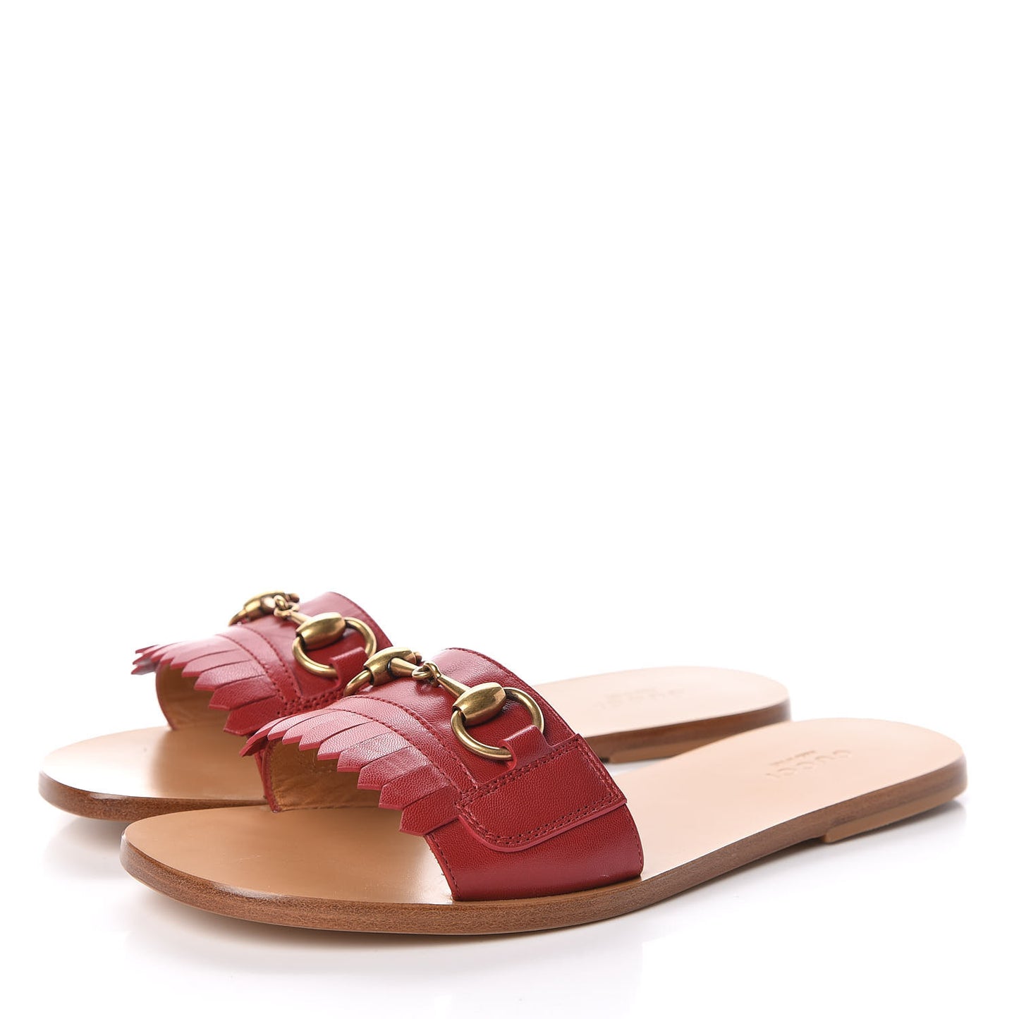 Malaga Kid Fringe Horsebit Slide Sandals 37.5 Hibiscus Red