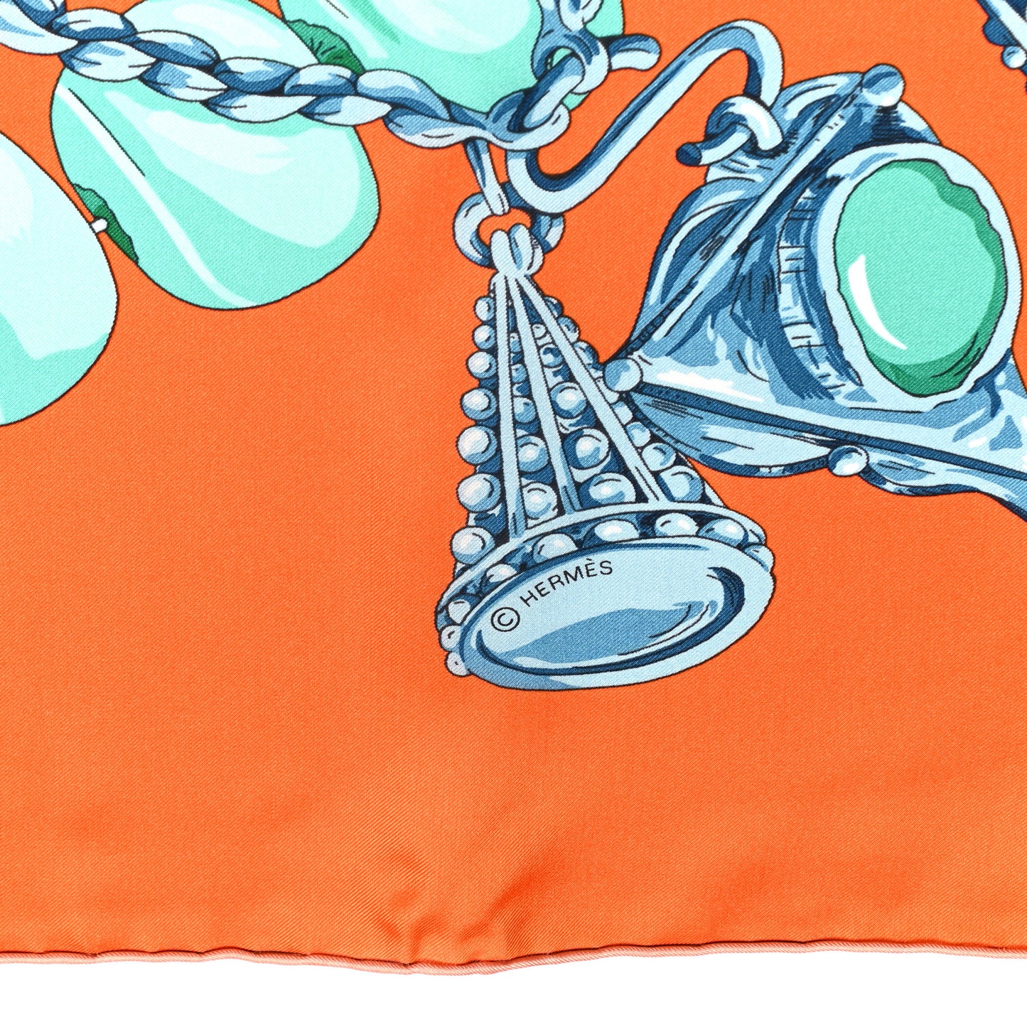 Silk Parures Precieuses Shawl 140 Orange Vert Bleu