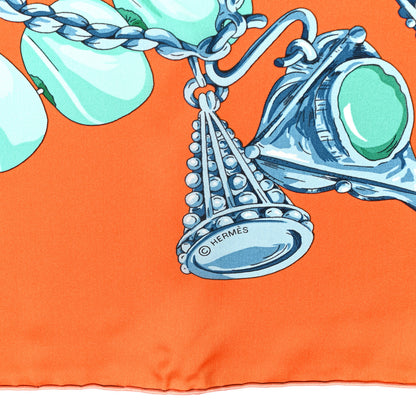 Hermes Silk Parures Precieuses Shawl 140 Orange Vert Bleu 3 of 4