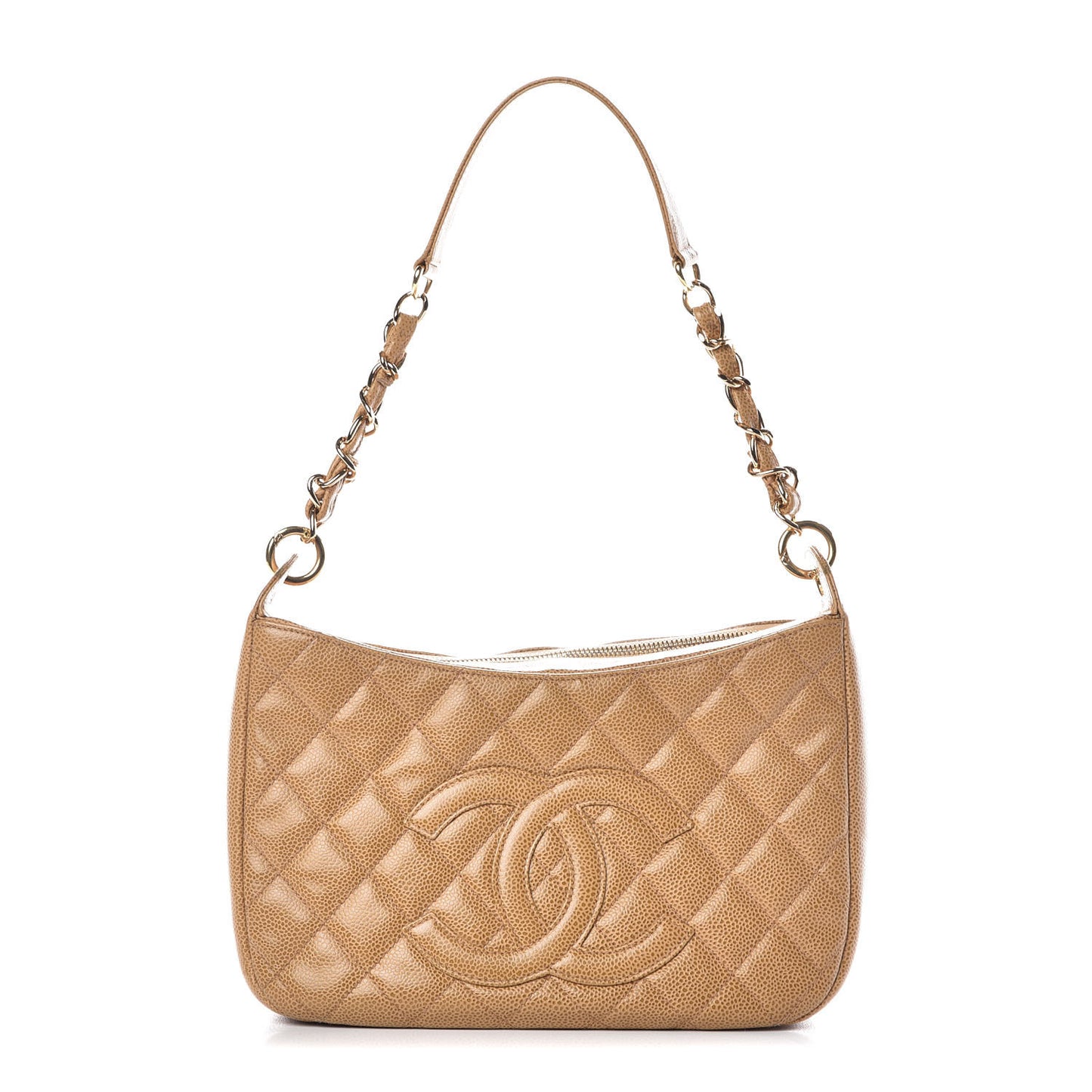 Caviar Quilted Hobo Beige