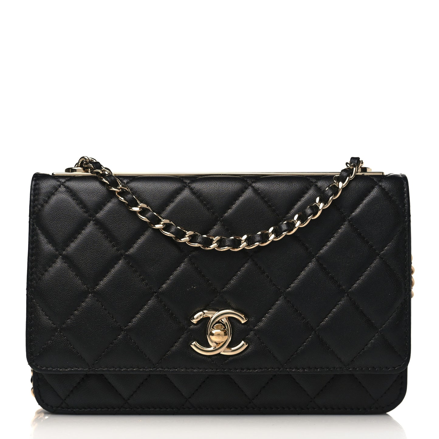 Lambskin Quilted Trendy CC Wallet On Chain WOC Black