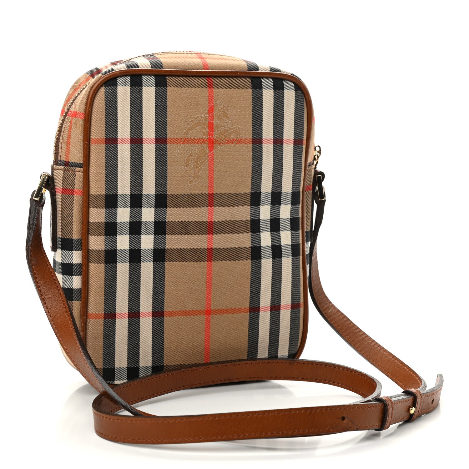Burberry Calfskin Haymarket Check Crossbody Bag Brown 3 of 12