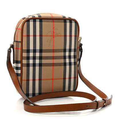 Burberry Calfskin Haymarket Check Crossbody Bag Brown 3 of 12