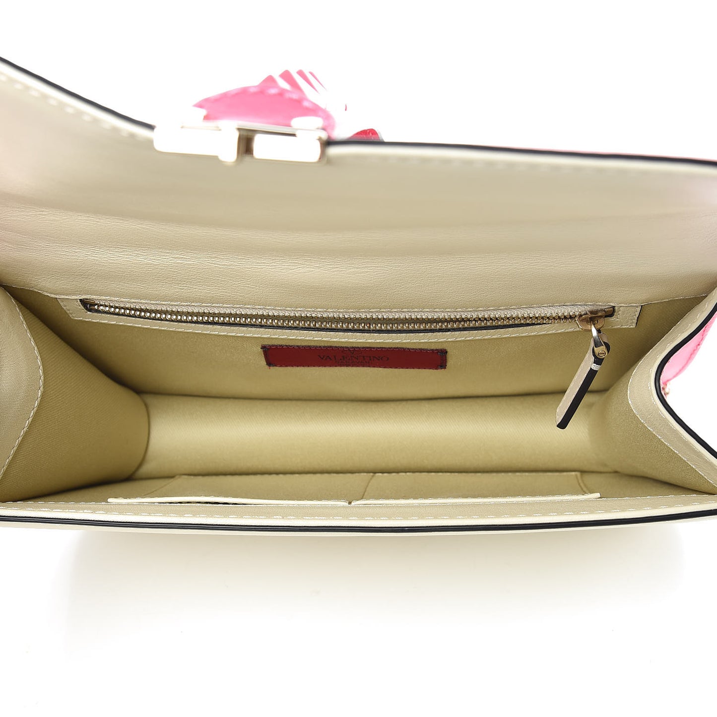 Vitello Medium Glam Lock Rockstud Flap Fuxia Fluo Light Ivory