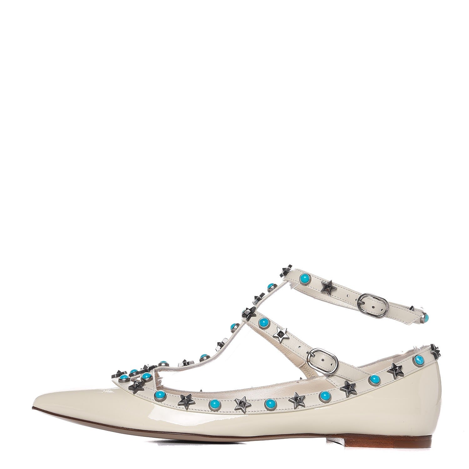 Valentino Garavani Patent Rockstud Rolling Cage Ballerina Flats 39 Ivory 1 of 9