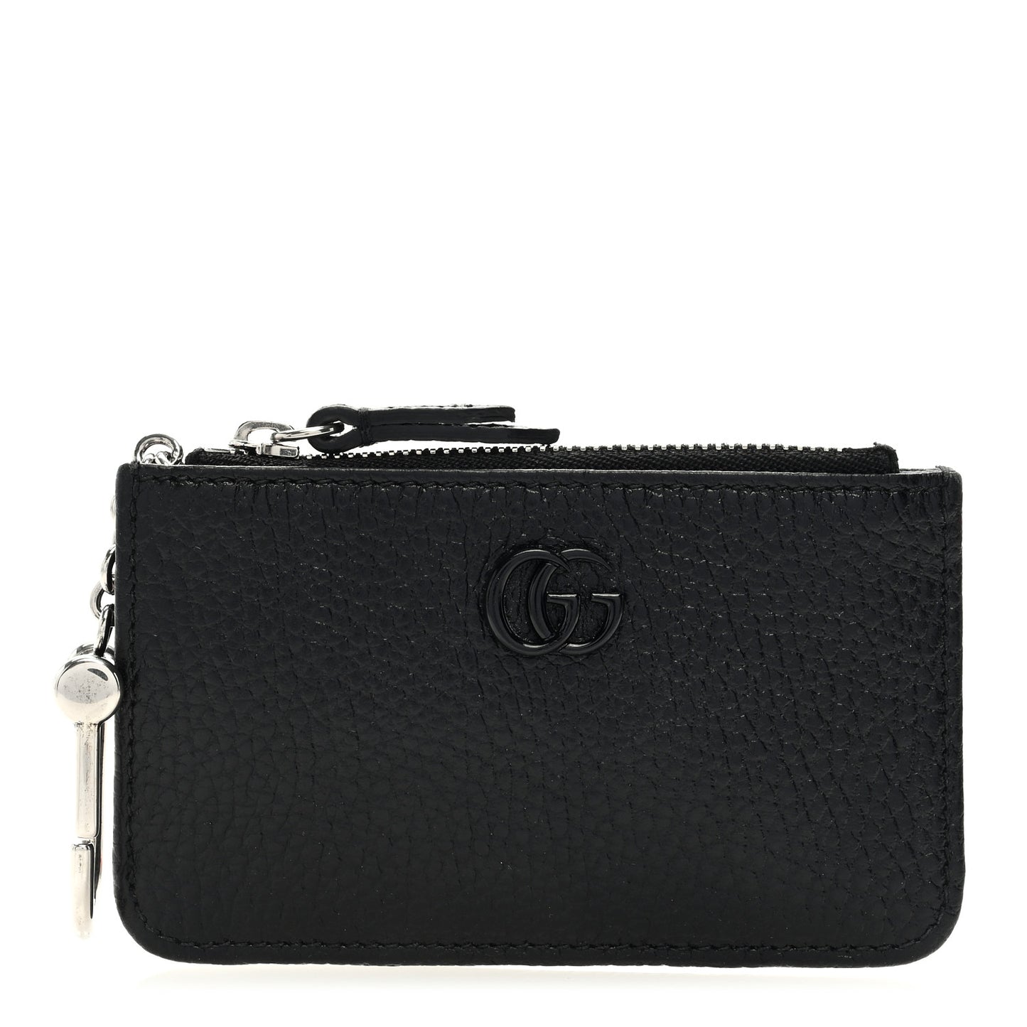 Dollar Calfskin Enamel Monochrome GG Marmont Key Case Card Holder Black