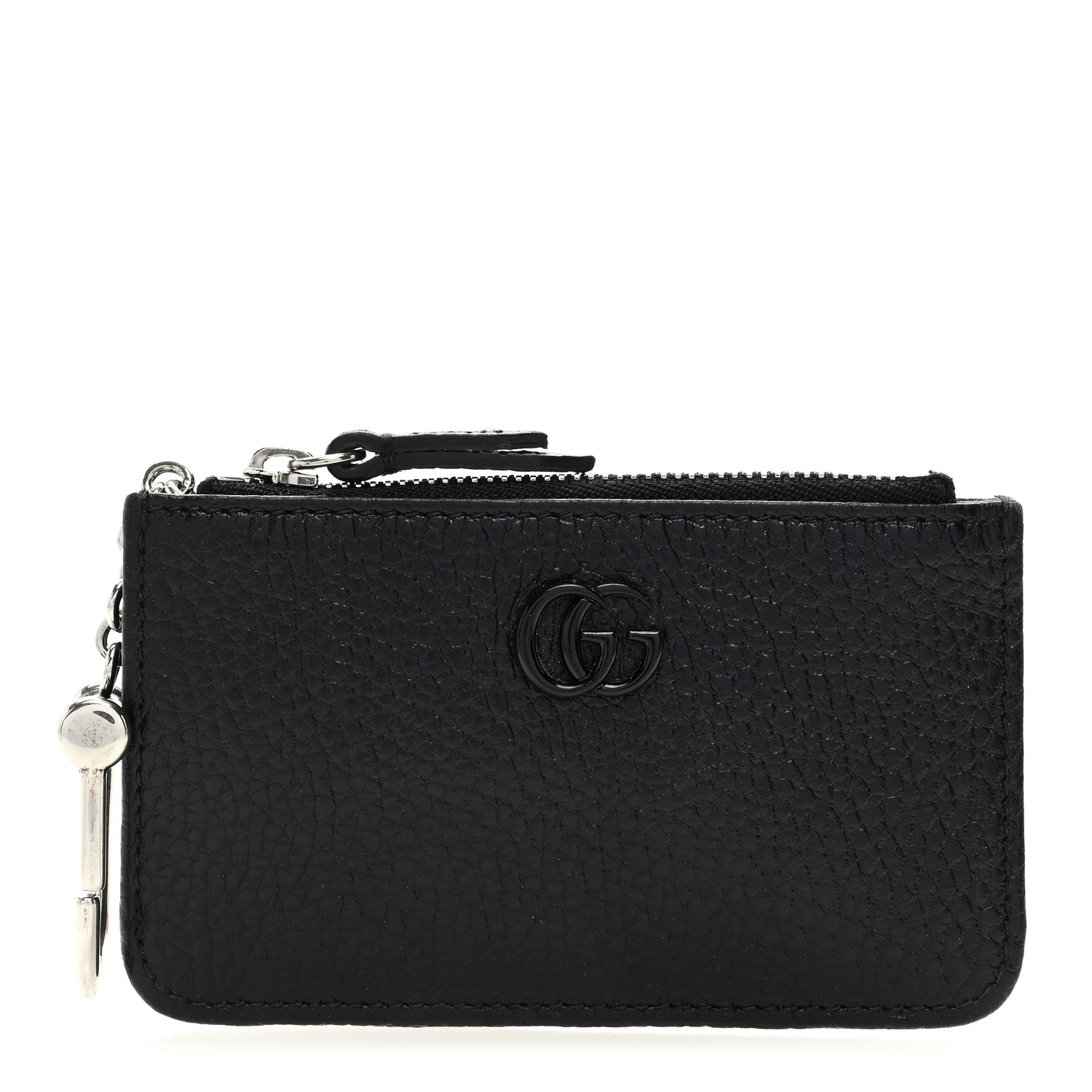 Gucci Dollar Calfskin Enamel Monochrome GG Marmont Key Case Card Holder Black 1 of 6