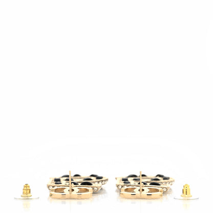 Chanel Crystal Lambskin Chain CC No 5 Drop Earrings Gold Black 3 of 4