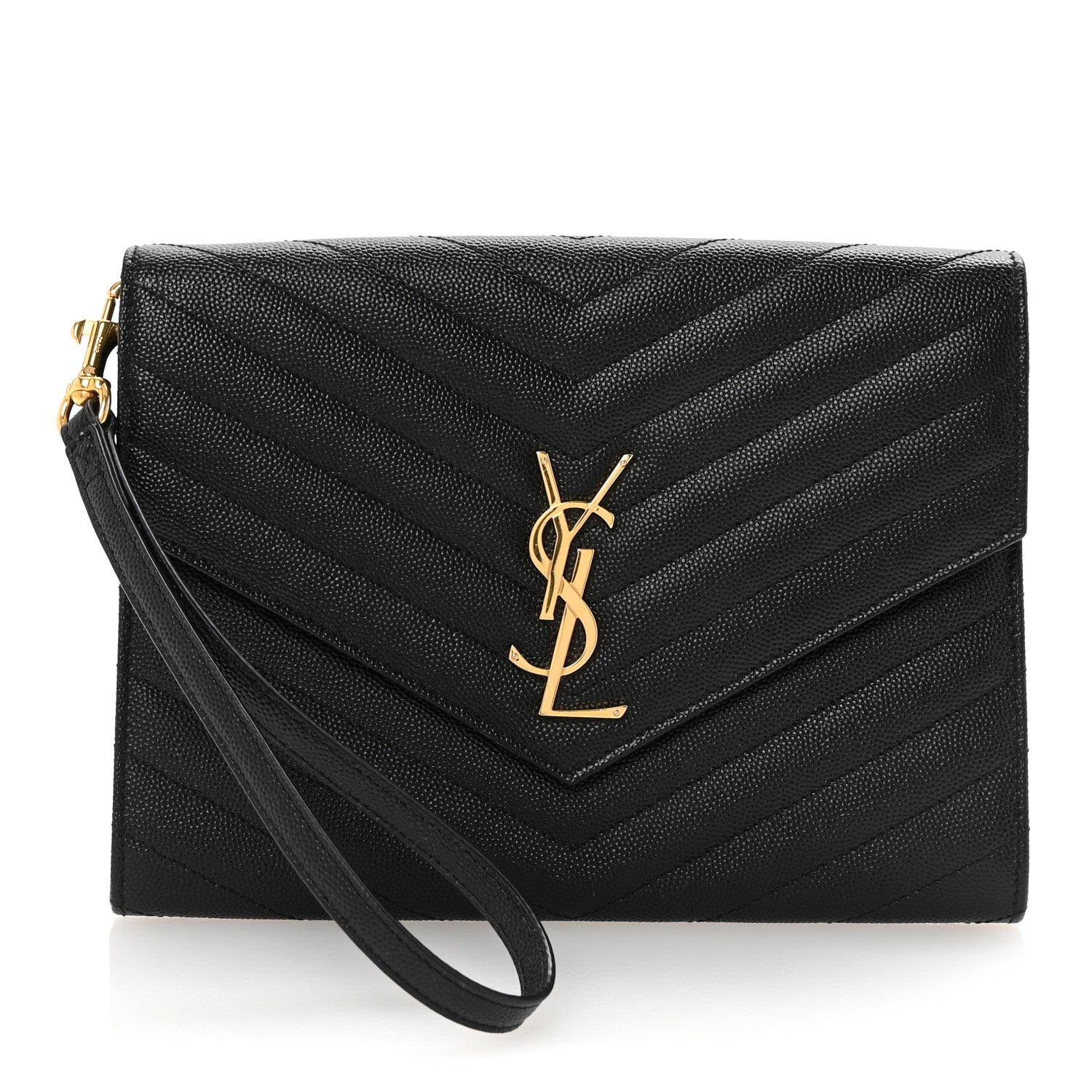 Saint Laurent Grain De Poudre Matelasse Chevron Monogram Envelope Clutch Black 1 of 8