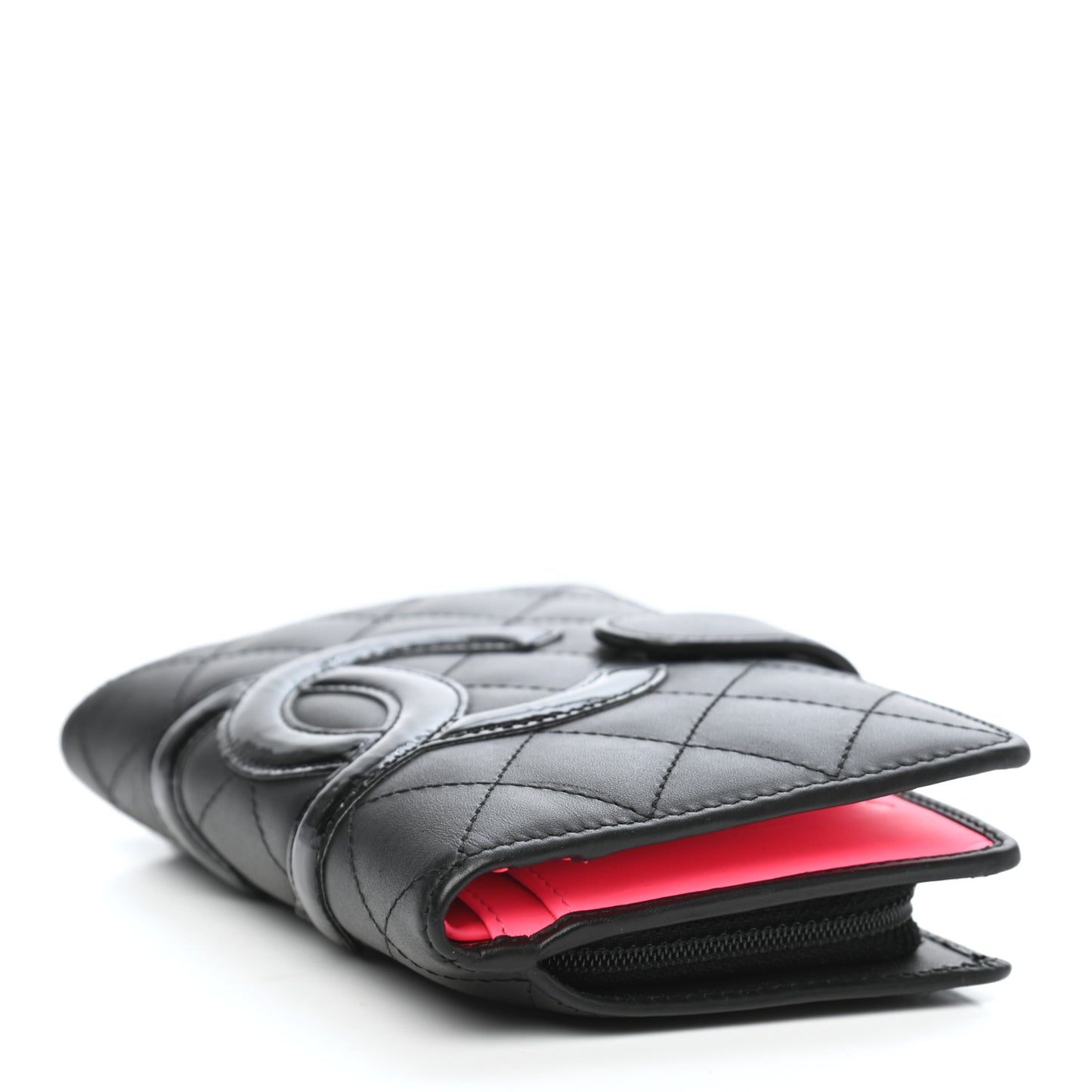 Calfskin Quilted Cambon Zipped Pocket Wallet Black
