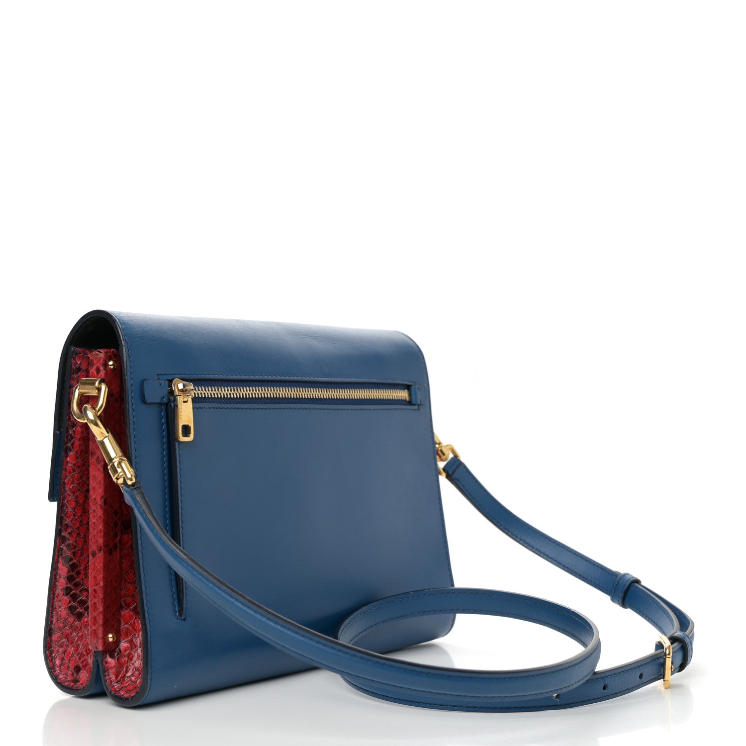 Dolce & Gabbana Calfskin Snakeskin Lucia Shoulder Bag Blue Red 3 of 15